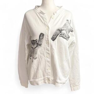 Vintage 90s White Kitten Graphic Button Down Cardigan Sweater L